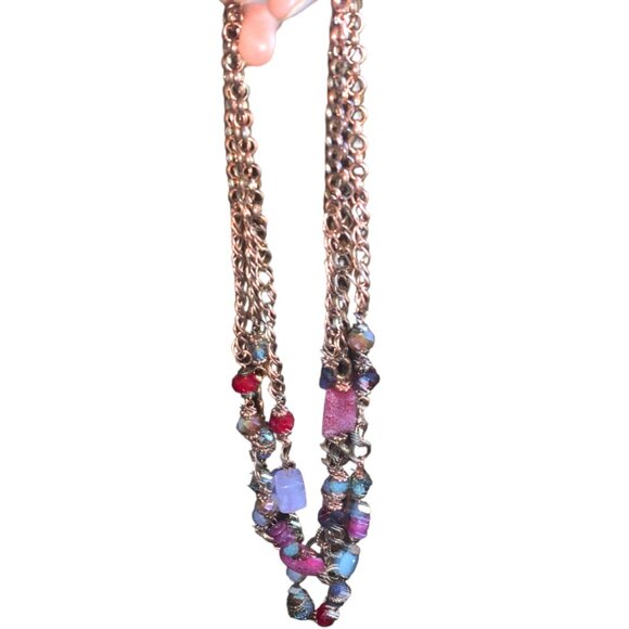 Three Chain Necklace Maroon & Purple Sparkly Assorted Dynamic Beads - Picture 2 of 5